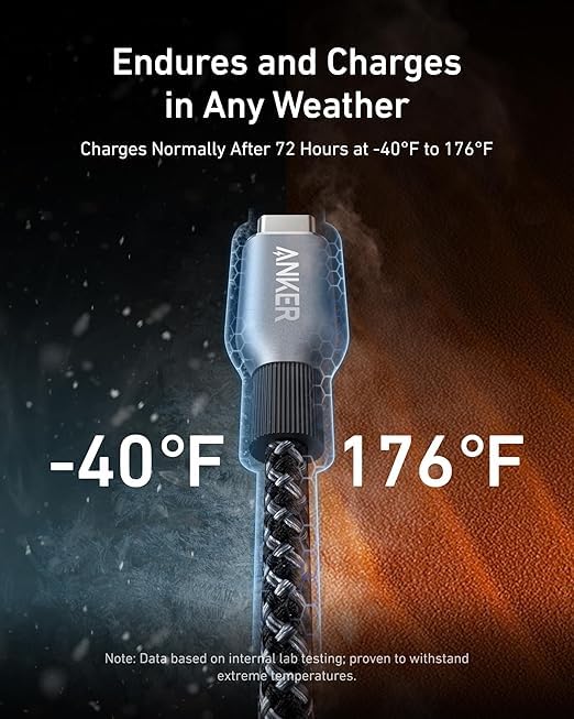 Anker Prime USB C to USB C Cable, 240W Fast Charging Durable Cable (3 ft) | USB 2.0 Upcycled Braided Nylon, 100-Year Bend Durability for iPhone 17 / 17 Pro / 17 Pro Max, MacBook, Galaxy, and More - size: 3FT