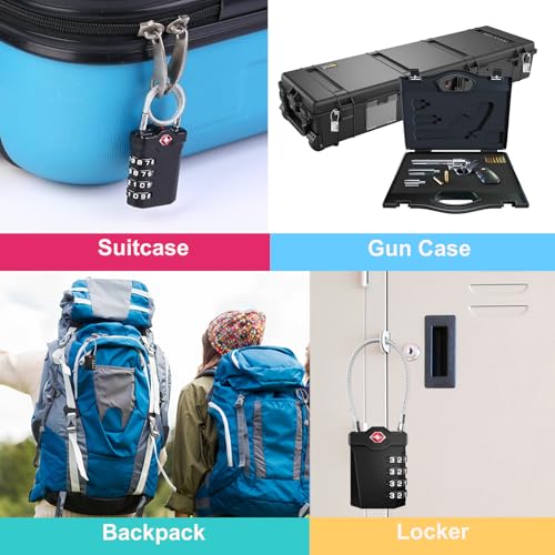 ZHEGE Travel Locks, TSA Approved Locks for Luggage (4 Pack, Black) | 4 Digit Cable Lock with Inspection Indicator for Suitcase, Backpack, Baggage, Easy to Read - color: 4p Black