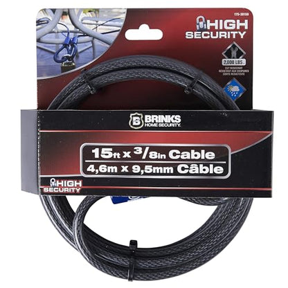 BRINKS - 15 ft x 3/8" Flexible Steel Loop Cable - Heavy Duty Vinyl Wrap for Corrosion Protection