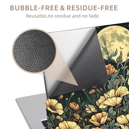 Universal Laptop Skin Sticker for 12/13/14/15.6 Inch Laptops, Reusable Vinyl Laptop Decal Cover, Waterproof Scratch Resistant Notebook Skin with 2 Wrist Pads,Moon Wildflowers - color: Moon Wildflowers