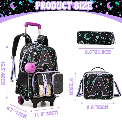HTgroce Cute Rolling Backpack with Wheel,School Backpack for Kids Girl Roller Schoolbag Wheeled Backpacks Set Carry-on Luggage,Black A - color: Black, style: A
