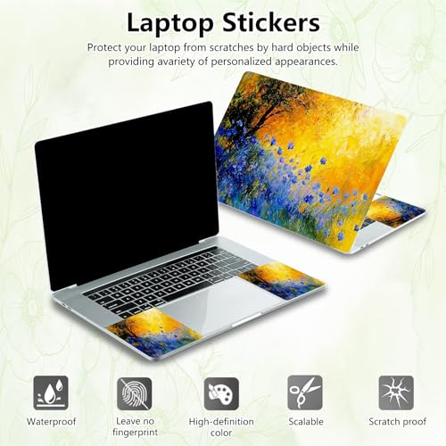 Laptop Skin Sticker Decal, Universal Reusable Vinyl Laptop Cover for 12" 13" 13.3" 14" 15" 15.4" 15.6" Notebook PC, Reusable Waterproof Scratch-Resistant with 2 Wrist Pads,Watercolor Wildflower - color: Watercolor Wildflower