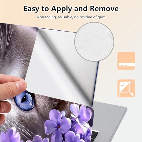 Laptop Skin Sticker Decal 15.6 Inch,12 13 13.3 14 15 15.6 in Laptop Netbook Skins for Notebook,Art Decal Removable Waterproof Scratch Resistant,Universal Vinyl Cover,Cat Purple Flower - color: Cat Purple Flower