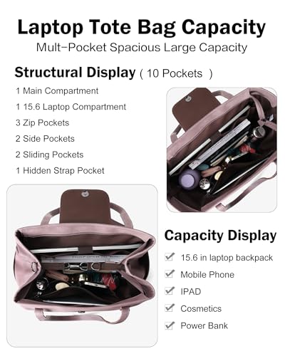 Large Laptop Tote Bag for Women Designer Leather Laptop Bag, 15.6in | Fashion Travel Backpack Purse Shoulder Handbag Fits 15.6 Laptop, Daily, Work, Business Trip, Weekend Travel, Teacher - color: Purple Retro Style
