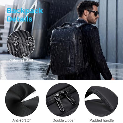 Travel Backpack for Men, 17.3 Inches Business Laptop Backpack Water-Resistant Carry on Airline Approved 18x14x8 Luggage Backpack with USB Charger Port - color: Black-26l