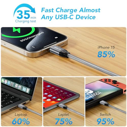 ULT-WIIQ 5FT USB C to USB C 3.2 Gen 2 x 2 Video Cable for Portable Monitor, 4K@144/120/60Hz 8K Display Cable, 20Gbps Data Transfer, PD 3.1 240W Fast Charging, for iPhone 17, MacBook, SSD, CarPlay - size: 5FT