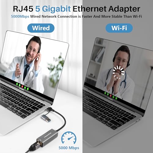 USB 3.0 to Ethernet Adapter 5G, USB C 3.1 to RJ45 5Gigabit LAN (5000Mbps) Network Internet Adapter Converter, Support 2.5G/1000/100/10Mbps, Plug and Play,for Laptop, MacBook, Windows, MacOS,Linux - style: 5G