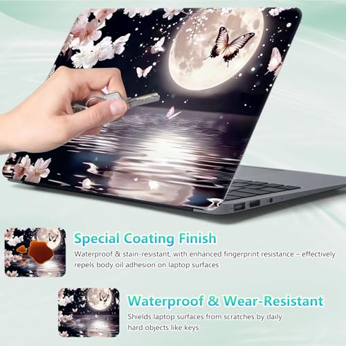 Laptop Skin Sticker Decal 12"-15.6" Universal Laptop/Notebook/Netbook Vinyl - Waterproof Scratch Resistant,Fits HP Dell Lenovo MacBook,2 Free Wrist Pads,Easy Apply & Remove,Cherry Blossom Moon - color: Cherry Blossom Moon