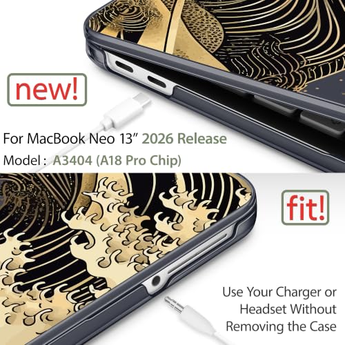 May Chen Compatible with MacBook Neo 13 inch Case 2026 Model A3404, Plastic Hard Shell,Keyboard Cover,Screen Protector,Dust Plug, for MacBook Neo 13" with A18 Pro Chip, Black Sea Wave - color: Black Sea Wave