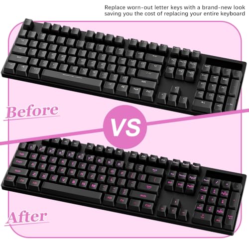 ProElife Gradient Keyboard Letter Stickers with Tweezer,Full-Key, Pink | English Transfer Printing Peel-Off Film, Leave English Letters on Keys, Keyboard Letters Replacement Stickers for Desktop - color: Pink