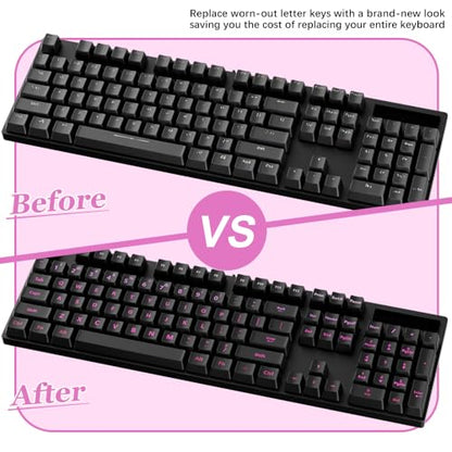 ProElife Gradient Keyboard Letter Stickers with Tweezer,Full-Key, Pink | English Transfer Printing Peel-Off Film, Leave English Letters on Keys, Keyboard Letters Replacement Stickers for Desktop - color: Pink