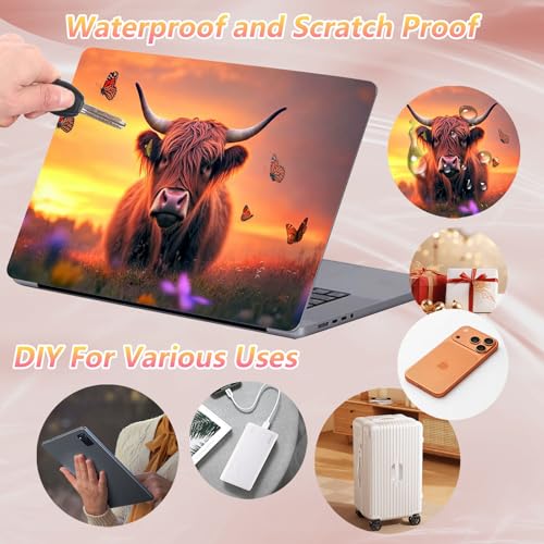 Laptop Skin Sticker Decal 12" 13" 13.3" 14" 15" 15.6",Waterproof Scratch Resistant Vinyl,Reusable Easy to Apply,for MacBook HP Dell Notebooks Netbooks Laptop,2 Wrist Pads,Cow Butterfly Dusk - color: Cow Butterfly Dusk