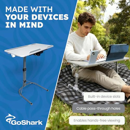 GoShark Lite 2-in-1 Laptop Bed Desk & TV Tray Table for Couch - Portable Foldable Stand with Adjustable Height & Angle for Work, Dining, Study - Detachable with Secondary Surface & Device Slots