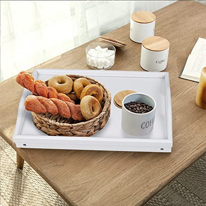 Artmeer Bed Tray Table with Foldable Legs,Bamboo Breakfast Tray with Handles Ideal for Sofa, Bed, Eating,Working,Used As Laptop Desk Snack Tray 2 Pack(White) - color: White-2 Pack
