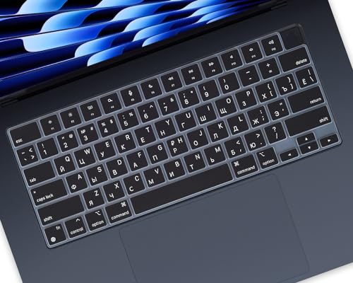 Russian Language Keyboard Cover Skin for 2026-2022 MacBook Air 15.3 inch A3448 A2941 A3114 A3241/MacBook Air 13.6 inch A3449 A3113 A2681 A3240 with M5 M4 M3 M2,MacBook Air Keyboard Protector-Black - color: Black-Russian, size: MacBook Air 15"/Air 13" 2022