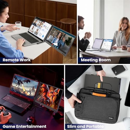 CIDETTY Laptop Screen Extender 0.27" Ultra-Thin, 14" Dual Portable Monitor FHD 1080P IPS, USB-C/HDMI Plug & Play Travel Screen for 13-17" Laptops, Compatible with Wins/Mac/Chrome/Switch/Android - color: Phantom Black