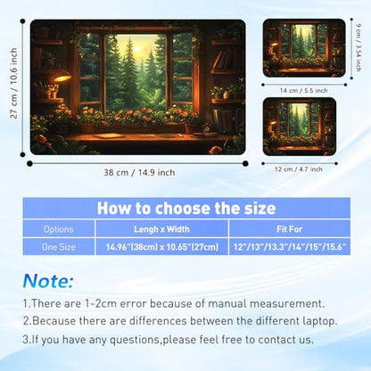 Universal Laptop Skin Sticker Decal with 2 Wrist Pad Skins, Waterproof Scratch Vinyl Cover for 11–15.6 Inch MacBook, HP, Dell, Lenovo, Cutable & Reusable,Cozy Forest Window - color: Cozy Forest Window