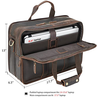 Polare Modern Messenger Bag with Retro Feel 17" Men’s Laptop Briefcase with Full Grain Leather and Premium YKK Zippers - color: Dark Brown(fit 15.6" Laptop)