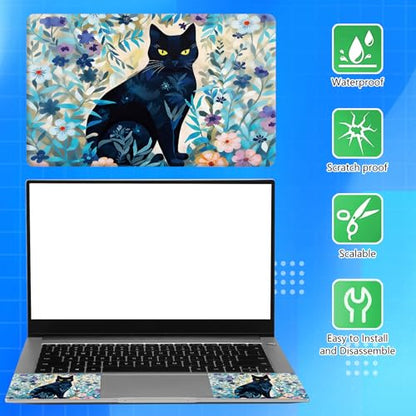 Universal Laptop Skin Sticker Decal for 11.6”12" 13" 13.3" 14" 15" 15.4" 15.6" Reusable Waterproof Scratch-Scratch Resistant Protective Vinyl Laptop Notebook Skin Stickers - Black Cat Floral Leaf - color: Black Cat Floral Leaf