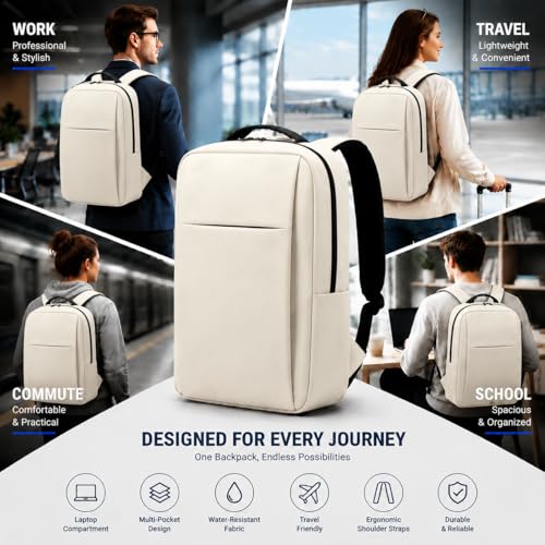 Laptop Backpack for Women & Men, 15.6" Laptop and Tablet Bag with Computer Compartment – Lightweight, Durable Travel & Work Backpacks, Beige - color: Backpack 01 Beige