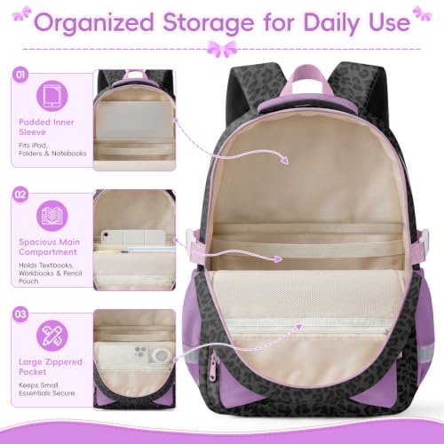WOBAGMEN Printed Backpack for Adult Women with Bow | Water-Resistant Printed school bag, Spacious Storage for Elementary and Middle School Students（Black Leopard） - color: Black Leopard