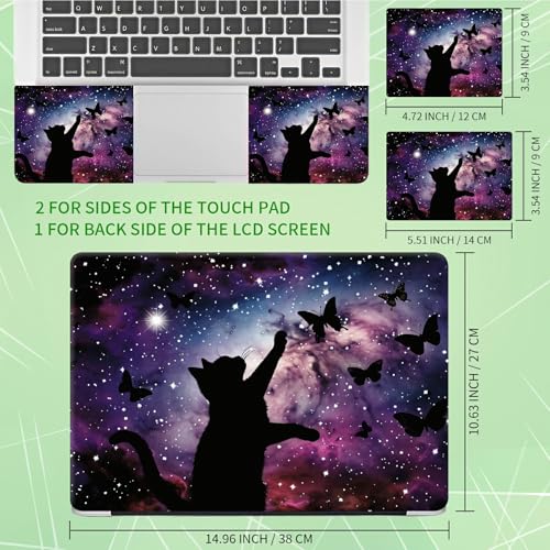 Laptop Skin Sticker Decal, Universal Protective Cover Fit 12 13 14 15.6 Inch Notebook, Reusable Water-Resistant Vinyl Decal w/ 2 Wrist Pads for Business Travel Office, Black Cat Stars - color: Black Cat Stars