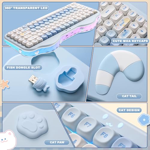 YUNZII C75 Cute 75% Wireless Mechanical Keyboard (Blue, Candy Switch) | Creamy Cake Keyboard, BT5.0/2.4G/USB-C, Hot-Swap, NKRO, PBT MOA Keycaps,5500mAh RGB Gasket Mount for Mac/Win/Gaming/Office - color: Blue, size: Candy Switch