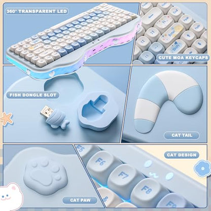 YUNZII C75 Cute 75% Wireless Mechanical Keyboard (Blue, Candy Switch) | Creamy Cake Keyboard, BT5.0/2.4G/USB-C, Hot-Swap, NKRO, PBT MOA Keycaps,5500mAh RGB Gasket Mount for Mac/Win/Gaming/Office - color: Blue, size: Candy Switch
