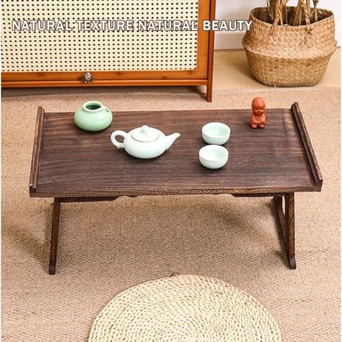 Wood Tea Table Portable Lap Desk No-Frills Foldable Study Table Laptop Table Desk for Bed Low Table Folding Coffee Table with a Futon Cushion for Tatami Home, Living Room, Office, Outdoor(Small: 23.4* - size: Small: 23.4*12.6*10.4in