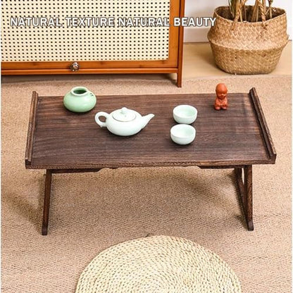 Wood Tea Table Portable Lap Desk No-Frills Foldable Study Table Laptop Table Desk for Bed Low Table Folding Coffee Table with a Futon Cushion for Tatami Home, Living Room, Office, Outdoor(Small: 23.4* - size: Small: 23.4*12.6*10.4in