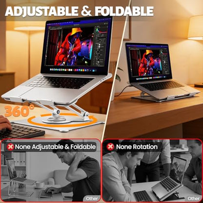 360° Rotating Laptop Stand for Desk, 10-15.6“ Laptop Riser, Silver | Sturdy Aluminum Foldable Stand, Heat-Dissipation Design, Ergonomic Holder Fits MacBook/Dell/HP/Lenovo for Home/Office. - color: F-Silver-360