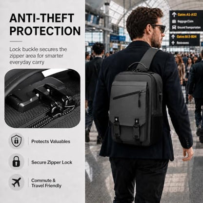 Sling Bag Large Capacity: Crossbody Bag for Men Fits 15.6 Inch Laptop A4 Files with Anti Theft USB Port - color: 7139-black