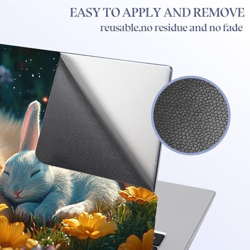 Universal Laptop Skin Sticker Decal,15.6 Inch Laptop Vinyl Cover for 13" 14" 15.6" Laptop,Scratch-Resistant Waterproof Protector Wrap,Reusable with Wrist Pads,Puppy Bunny Flower Nap - color: Puppy Bunny Flower Nap