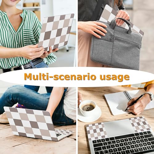Universal Laptop Skin Sticker with 2 Wrist Pad Decals, 3-Piece Removable Vinyl Laptop Cover, Brown Checkered Waterproof Anti-Scratch, Easy-Trim Fit for 13.3" 14" 15.6" Laptops - color: Brown Checkered