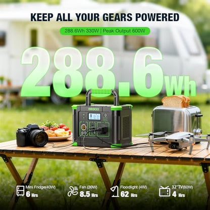 EBL Portable Power Station 288.6Wh 330W Solar Generator For Camping | Solar Generator with 330W AC Outlet, SOS LED Light, Wireless Charging Backup Battery for Camping, Outdoor, Home Blackout, RV