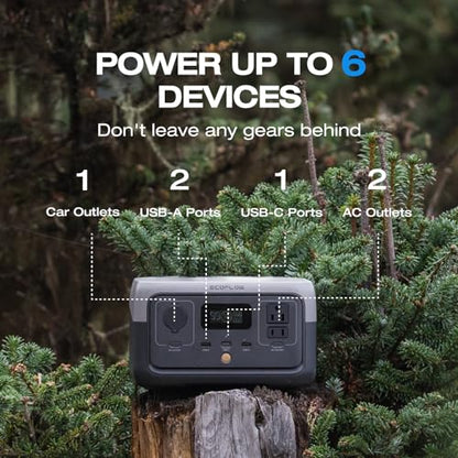 EF ECOFLOW Portable Power Station RIVER 2, 256Wh LiFePO4 Battery/ 1 Hour Fast Charging, 2 Up to 600W AC Outlets, Solar Generator (Solar Panel Optional) for Outdoor Camping/RVs/Home Use | 1 Hr Fast Charging, LiFePO4 Battery,Up to 600W Solar Generator for O