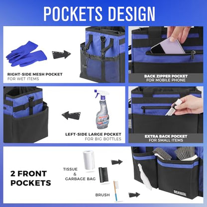 SCAVATA Compact Wearable Cleaning Caddy with Handle & Shoulder Straps | Small Cleaning Supplies Organizer, Under Sink & Car Cleaning Tools Storage Bag for Housekeepers Cleaners, Blue - color: Blue