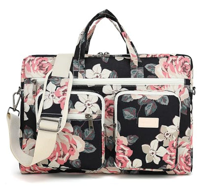Muti-Pockets Laptop Briefcase Shoulder Bag,Rebound Bubble Cushioned Fits 15.6 inch-16 inch Laptop (Pink Rose) - color: Multicolor Floral