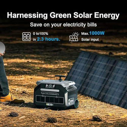 IEE 3200W Portable Power Station P3200 with 1x200W Solar Panel, 2048Wh Solar Generator, 1800W AC Charging, AC Outlets x 4, LiFePO4 Battery Power Station for Home Backup, Camping, RV, Emergency