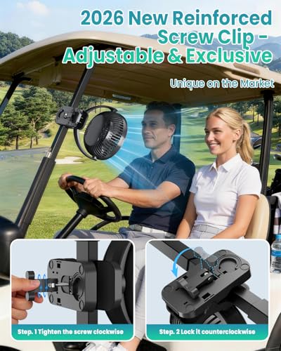 40000mAh Clip on Fan, 2-in-1 Portable Rechargeable Fan - 8 Inch USB Battery Operated Fans with Light & Screw-Clamp for Golf Cart, Desk, Tent, Travel, Gym, Treadmill, Summer Gifts, Black