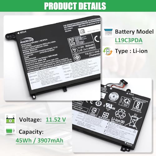L19M3PDA L19C3PDA Laptop Battery Replacement for Lenovo ThinkBook 14 G2 ITL are 14 G3 ACL ITL 14 G4 ABA IAP 15 G2 ITL are 15 G3 ACL ITL 15 G4 ABA IAP Series L19L3PDA L19D3PDA 11.52V 45Wh - size: 3.53*3.14*0.23inch L19M3PDA