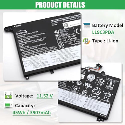 L19M3PDA L19C3PDA Laptop Battery Replacement for Lenovo ThinkBook 14 G2 ITL are 14 G3 ACL ITL 14 G4 ABA IAP 15 G2 ITL are 15 G3 ACL ITL 15 G4 ABA IAP Series L19L3PDA L19D3PDA 11.52V 45Wh - size: 3.53*3.14*0.23inch L19M3PDA