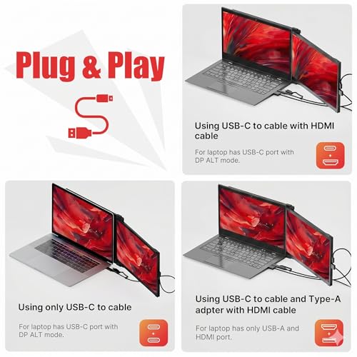 New Mobile Pixels Duex Plus DS Portable Monitor, 13.3" 1080P Laptop Monitor | HDMI/USB C Plug and Play, Ultra Slim FHD Laptop Screen Extender for 13"-14" Laptops, Windows/Mac/Android/Switch Compatible - size: 13.3-inch