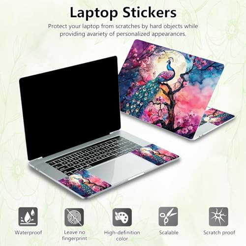 Laptop Skin Sticker Decal, Universal Reusable Vinyl Laptop Cover for 12" 13" 13.3" 14" 15" 15.4" 15.6" Notebook PC, Waterproof Scratch-Resistant with 2 Wrist Pads, Easy to Apply & Remove,Cute Peacock - color: Cute Peacock