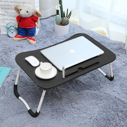 Portable Laptop Bed Desk, Foldable Laptop Table with Slot, 60 x 40 x 28 cm Foldable Legs, Ergonomic Design for Kitchen, Office, Bedroom, Sofa/Floor, Black