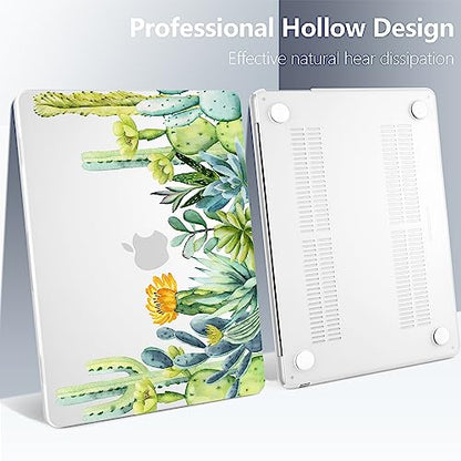 Batianda Case for MacBook Air 15" with M5 M4 M3 M2 Chip, Green Cactus | 4-in-1 Set with Watercolor Cactus Design, Lightweight Slim Hard Shell Protection For Students, Travelers and Nature Lovers - color: Cactus