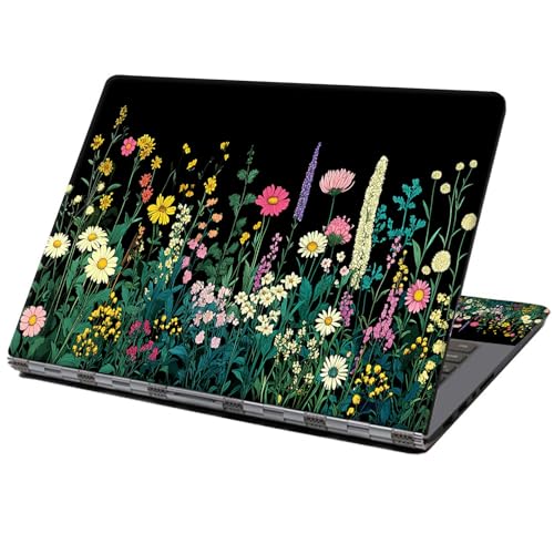 Laptop Skin Sticker Decal 12" 13" 13.3" 14" 15" 15.6",Waterproof Scratch Resistant Vinyl,Reusable Easy to Apply,for MacBook HP Dell Notebooks Netbooks Laptop,2 Wrist Pads,Black Wildflower - color: Black Wildflower