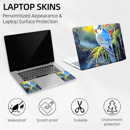 Blue Budgie in Jungle Forest Universal Laptop Skin Sticker 3PCS, Protective Decal Trim-to-Fit 11.6" 13.3" 14" 15.6" Laptop Vinyl Cover, Removable Anti-Scratch Computer Decal Protector - color: Blue Budgie in Jungle Forest