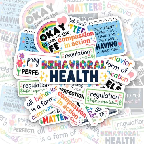 10pcs Behavioral Health Stickers Mental Health Awareness Vinyl Decals Waterproof Behavioral Health Sticker Pack for Laptop Water Bottle Journal, Therapy Gift for Educators and Professionals - color: Behavioral Health