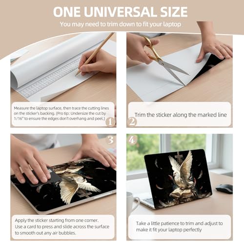 Universal Laptop Skin Sticker for 12/13/14/15.6 Inch Laptops, Reusable Vinyl Laptop Decal Cover, Waterproof Scratch Resistant Notebook Skin with 2 Wrist Pads,Dove Ancient Books - color: Dove Ancient Books